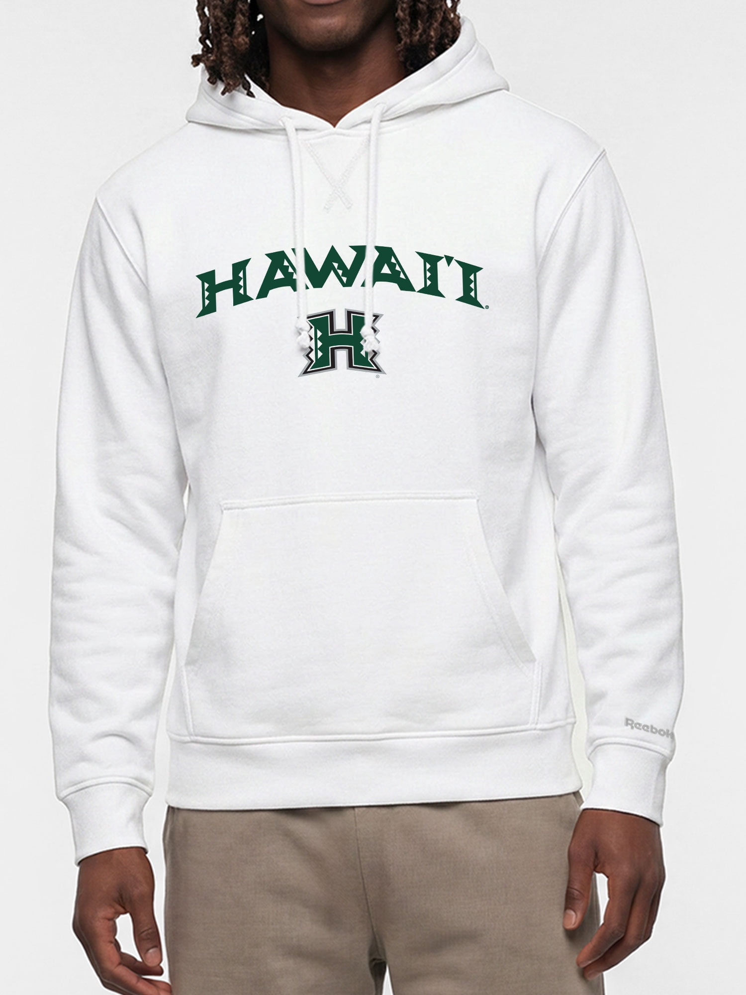 Hawaii Rainbow Warriors Reebok Mens White Hooded Sweatshirt