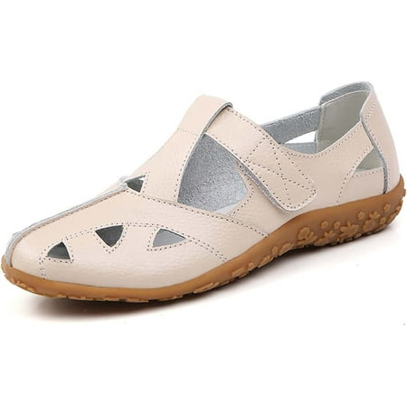 

Women s Leather Mary Jane Flats Lightweight Soft Comfortable Breathable Closed Toe Flat Sandals for Women Fashion Casual Walking Shoes