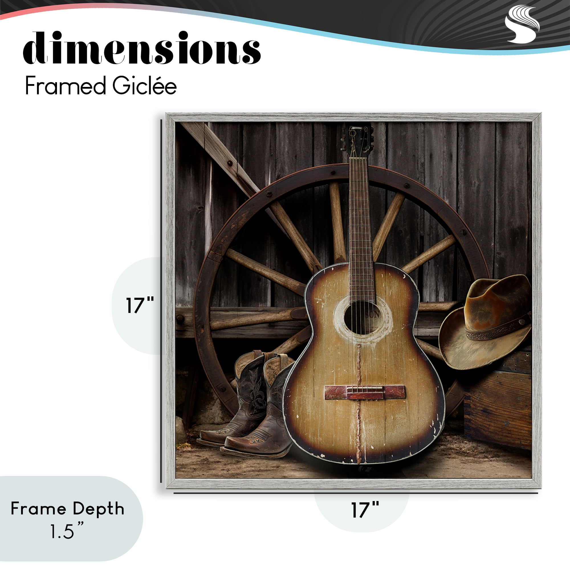 Stupell Industries Rustic Western Guitar with Hat Gray Framed Giclee Art, design by CAD Designs