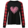 thumbnail image 4 of Valentine's Day Cute Sweatshirts for Women Plaid Patchwork Letter Graphic Print Long Sleeve Crew Neck Loose Tops(Red,S), 4 of 4