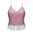 thumbnail image 3 of Women's Sequin Patchwork Chain Spicy Girl Small Vest Short Strap Navel Top Top Women Running Athletic Tops Set Dressy Camisole Women Womens Running Tops Muscle Tops for Women Tops for Women Loose Fit, 3 of 4