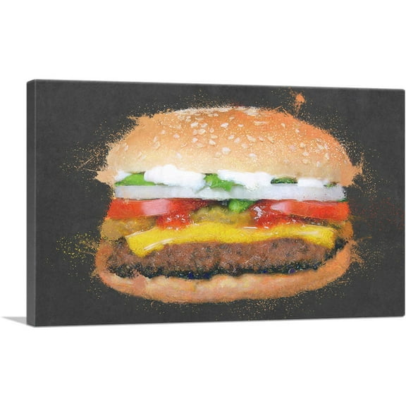 ARTCANVAS Burger Painting Home decor Canvas Art Print - Size: 26" x 18" (0.75" Deep)