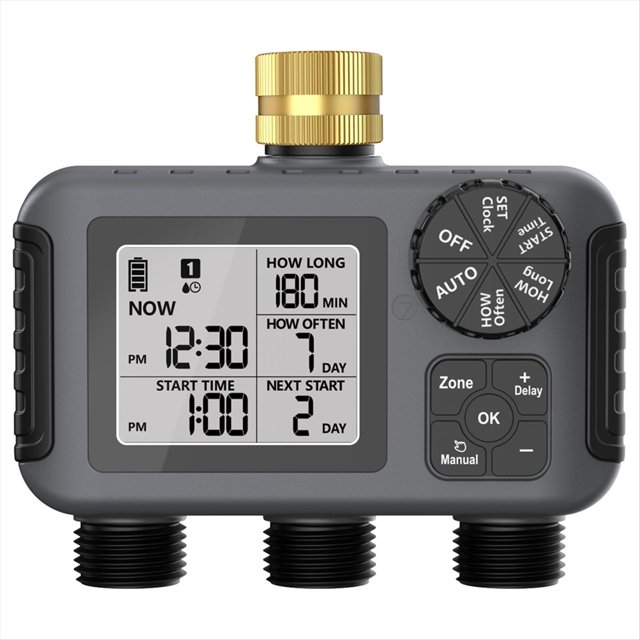 3-Outlet Automatic Water Timer Garden Irrigation Watering System Digital Garden Sprinkler Programmer Tools,1 x Automatic Water Timer,Dark Gray