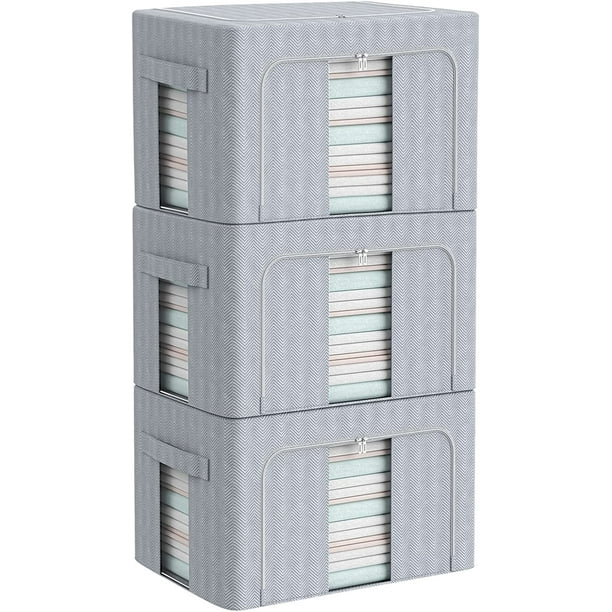 3 Pack Clothes Storage Bins Stackable Metal Frame Storage Box Extra