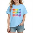 thumbnail image 2 of Girls Rainbow Heart Graphic T-Shirt | 100% Cotton Short Sleeve Casual Top for Kids | Cute Blue Valentine's Day Shirt Ages 4-10,Size 4 T, 2 of 9