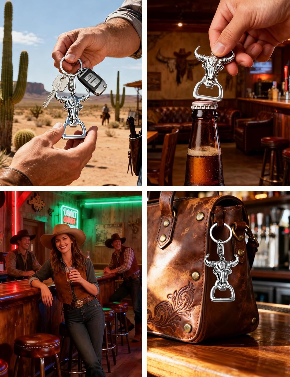 MKEUDQ-Western Keychain Bottle Opener Cowboy Longhorn Bottle Opener Keychain Tool Vintage Key Ring for Western Accessories