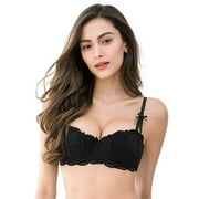Varsbaby Women Push Up Bras Set Lace Lingerie Bra and Panties and Garter and Stocking 4 piece