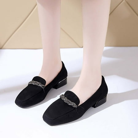 Xysaqa Walking Shoes Women  Work Shoes Women Casual Women s Fashion Shoes Rhinestone Chain Suede Slip-on Low Heel Shoes Womens Flats Savings!