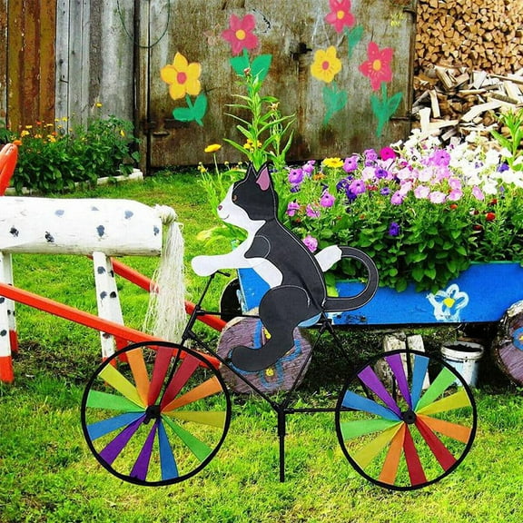 Bike Wind Spinner Garden Ornaments Cute Animal Sculpture Bicycle Windmill for Lawn A