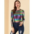 thumbnail image 3 of INSPIRE CHIC Camisa de manga larga para mujer, brillante, brillante, de fiesta, metálico brillante Multicolor S, 3 of 6