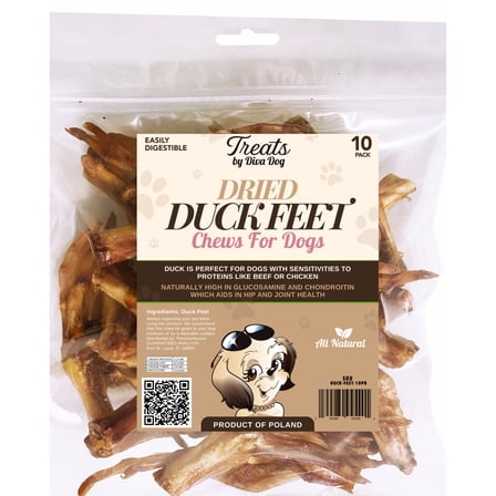 Dried Duck Feet Dog Treats, Single-Ingredient 100% Duck Chews, Crunchy Dental  Joint Support, 10 Count