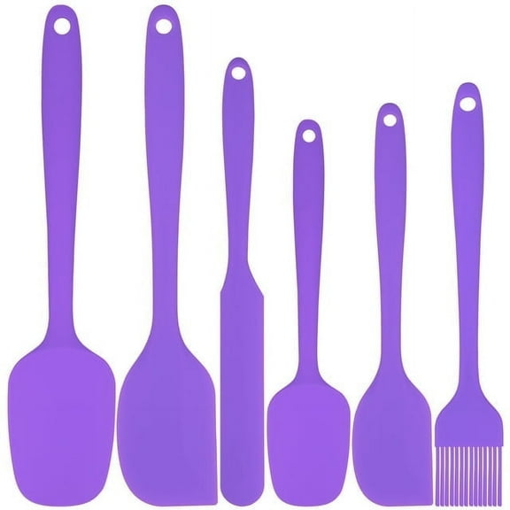 Silicone Spatula Set of 6, Food Grade Rubber Spatulas and Cooking Utensils, Heat-Resistant Kitchen Non Stick Utensils for Cooking, Baking, Mixing, Scraping, BPA-Free, Dishwasher Safe(Purple)