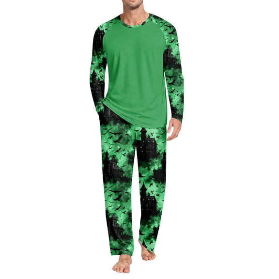 Halloween Pajama Mens Pajama Sets Warm Color Ghost Pumpkin Print Pjs Sets 2 Piece Loungewear Sleepwear