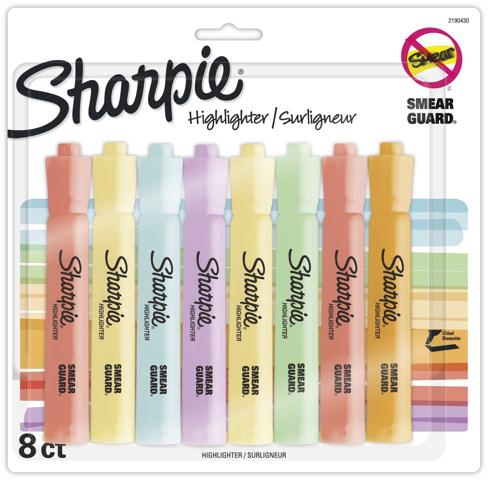 Sharpie Tank Highlighters, Mild Pastel Colors, Assorted, Chisel Tip, 8