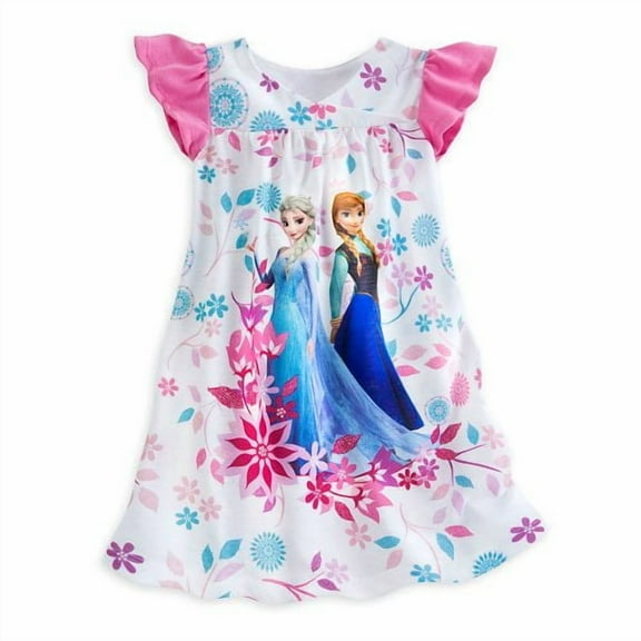 Disney Frozen Elsa and Anna Girl's White Floral Nightgown, Size 5/6