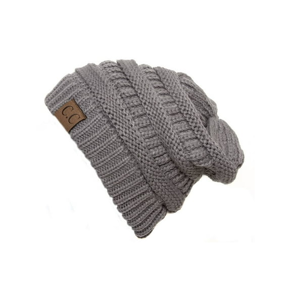 Trendy Warm CC Chunky Soft Stretch Cable Knit Soft Beanie, Lt Grey