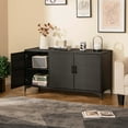thumbnail image 2 of Costway 84 Gallon 3-Door Patio Wicker Storage Cabinet Deck Box with Removable Shelves Black, 2 of 10