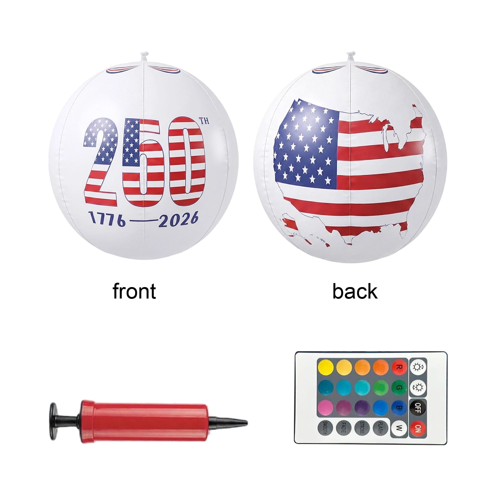 16-Inch Solar Powered Inflatable LED Floating Ball Light With Remote Control America 250 Commemorative Event Decor Patriotic Red White And Blue Display For Pool And An Outdoor Celebration