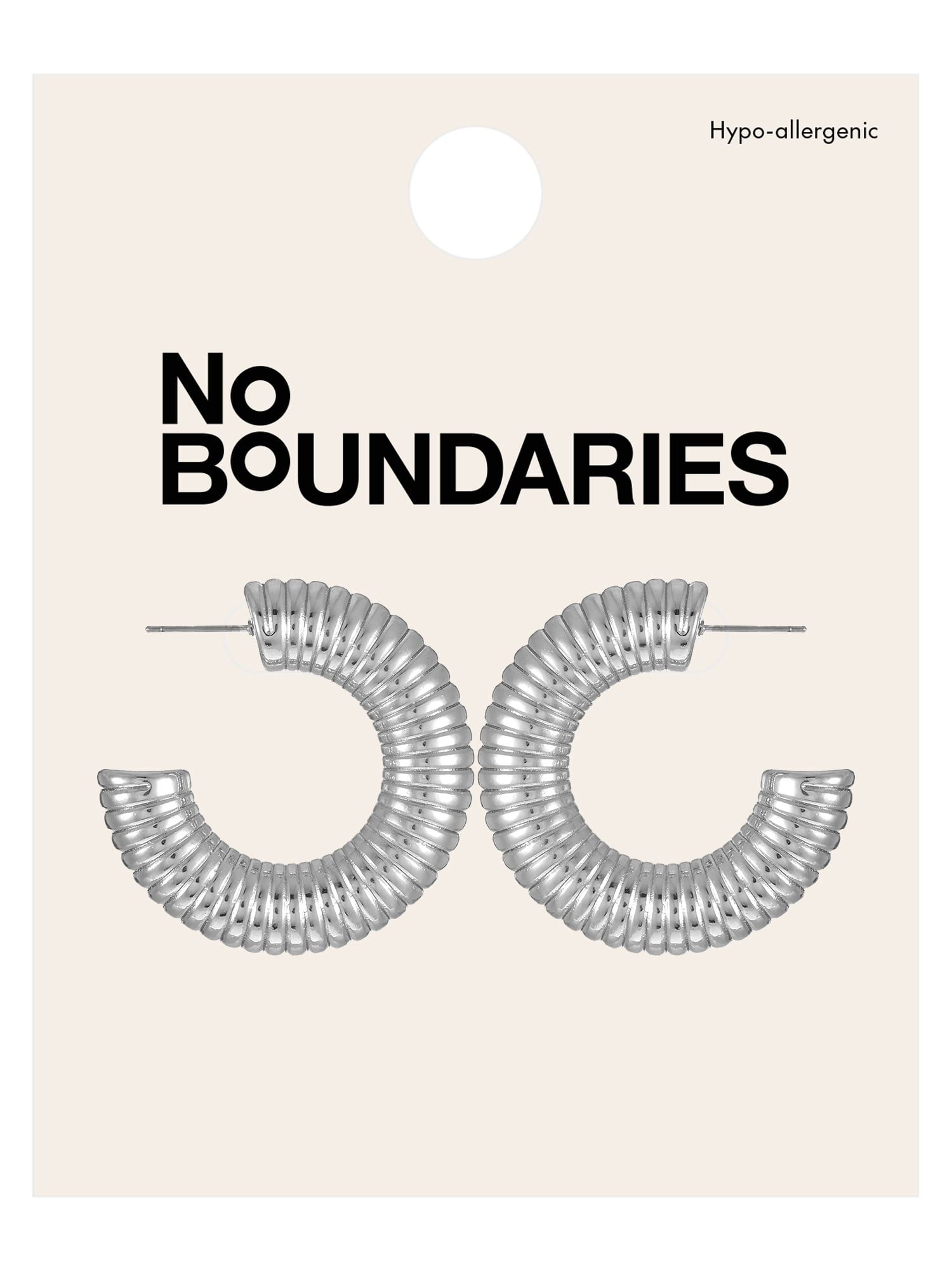 No Boundaries Silver-Tone Ribbed Hoop Earrings, 1-Pair, Women’s