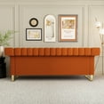 thumbnail image 3 of Modern 3 Seat Velvet Sofa with Gold Accents & Channel-Tufted Design, Removable Cushions, Stainless Steel Legs – Luxe Mid-Century Accent for Living Room, Office, Apartment – Vibrant Orange, 3 of 7