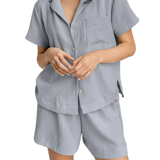 Lucakuins, conjunto de pijama de 2 piezas para mujer, camisa holgada de manga corta y pantalones cortos elásticos, ropa de dormir suave para dormir Lucakuins moda