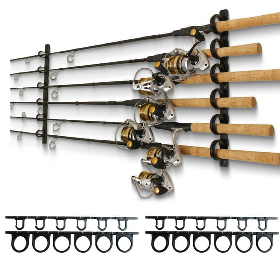 Rush Creek Creations, Ceiling Fishing Rod Holder for 6 Rods, Fishing Pole Holder for Garage Organization and Wall Storage, for Fishing Reels, Fishing Gear, and Fishing Accessories 2 Pack