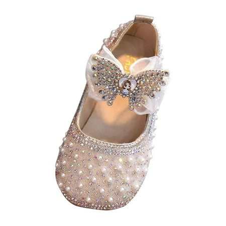 

BULLPIANO Toddler Dress Shoes Little Girl Bow Mary Jane Glitter Pearl Ballet Flats Party School Wedding