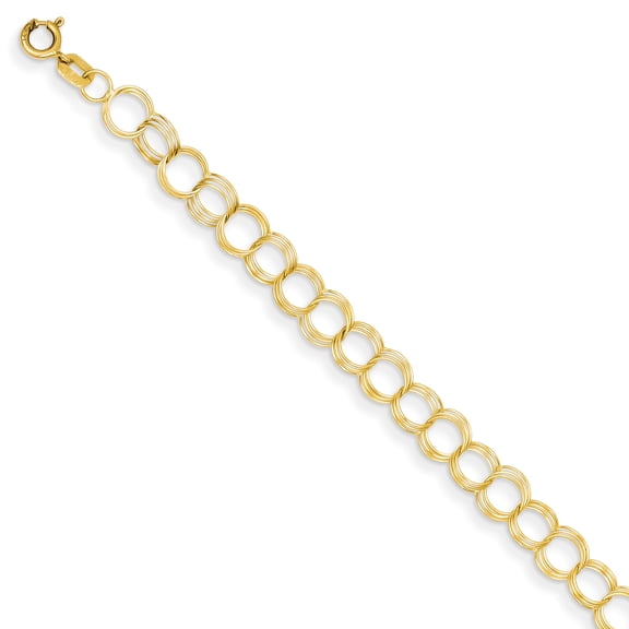 14k Yellow Gold Solid Triple Link Charm 8inch Bracelet