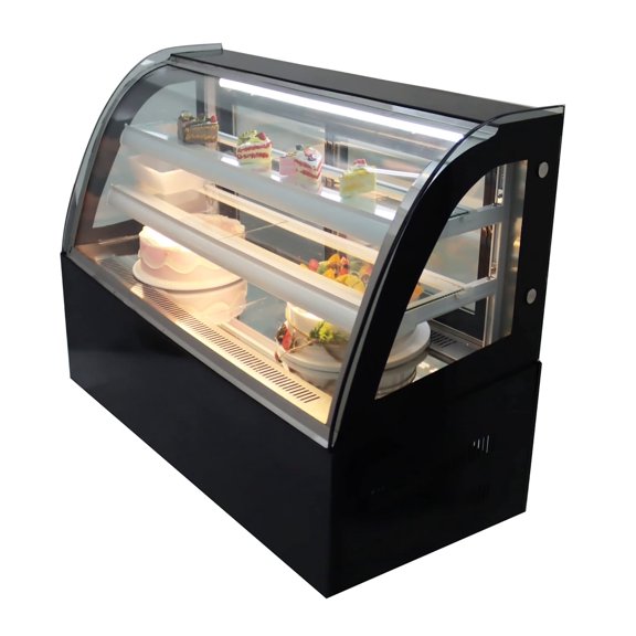 EQCOTWEA Commercial Countertop Refrigerated Cake Showcase Curved Air-Cooled Cake Display Cabinet 3-Layers 220V