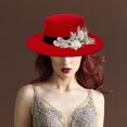 thumbnail image 6 of Slccxzc Elegant Fedora Hat with Floral Embellishment Retro Wide Brim Hat Panama Floppy Cap for Wedding Race Banquet Tea Parties, 6 of 7