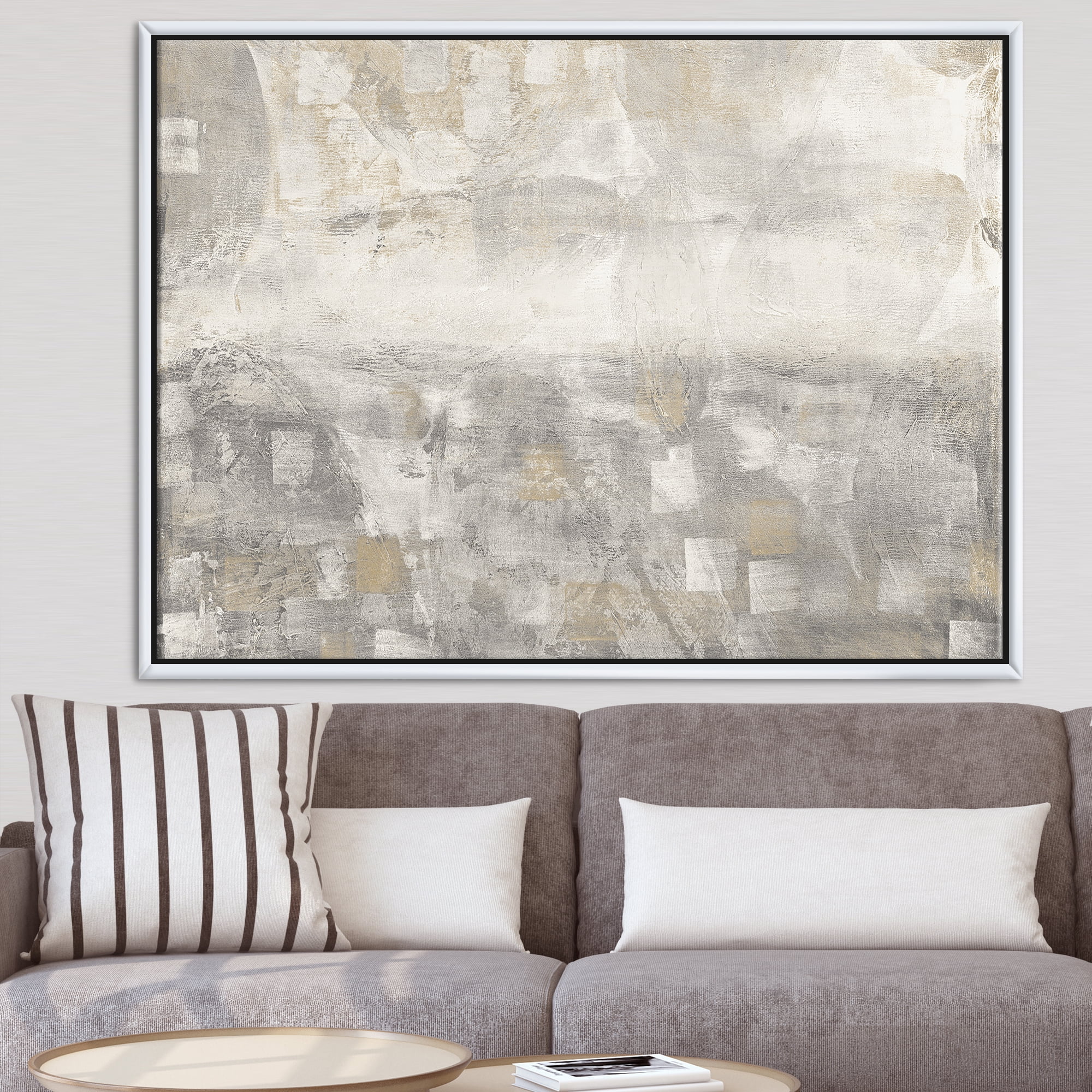 Designart ' Gray Abstract Watercolor ' Contemporary Framed Canvas