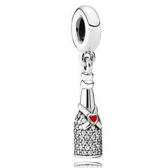 Authentic Sparkling Wine Dangle Charm, Red Enamel & Clear CZ 792152CZ