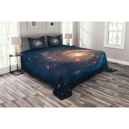 Outer Space Bedspread Set, Mystical Spiral Galaxy Expanse beyond Milky Way Planet Astral Space Art, Decorative Quilted Coverlet Set with Pillow Shams Included, Petrol Blue Peach, by (Best Way To Store Gasoline)