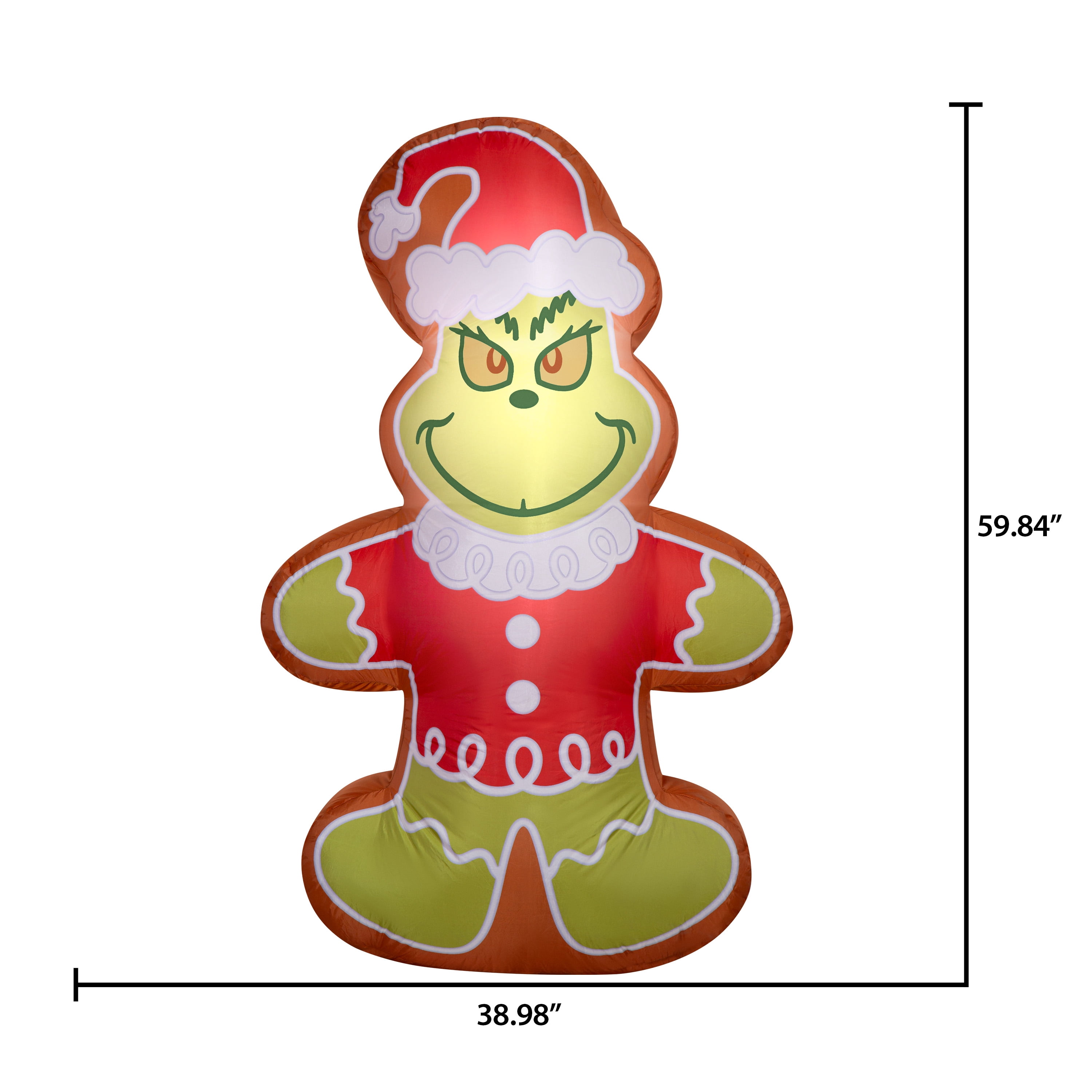 Airblown Yard Inflatables Christmas Light Photorealistic Gingerbread Grinch Dr. Seuss 5 ft