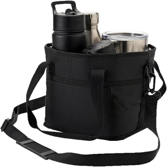Insulated Drink Carrier Bag for 4 Cups, Multiple Tumbler Carrier Caddy, Family Size 4 Compartment Drink Bag, Water Bottle Holder with Adjustable Strap, Drink Caddy Tote for Coffee, Travel, Outings