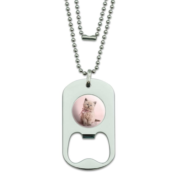 Miradoll Ragdoll Cat Kitten Pink Ribbon Bow Military Dog Tag Bottle Opener Pendant