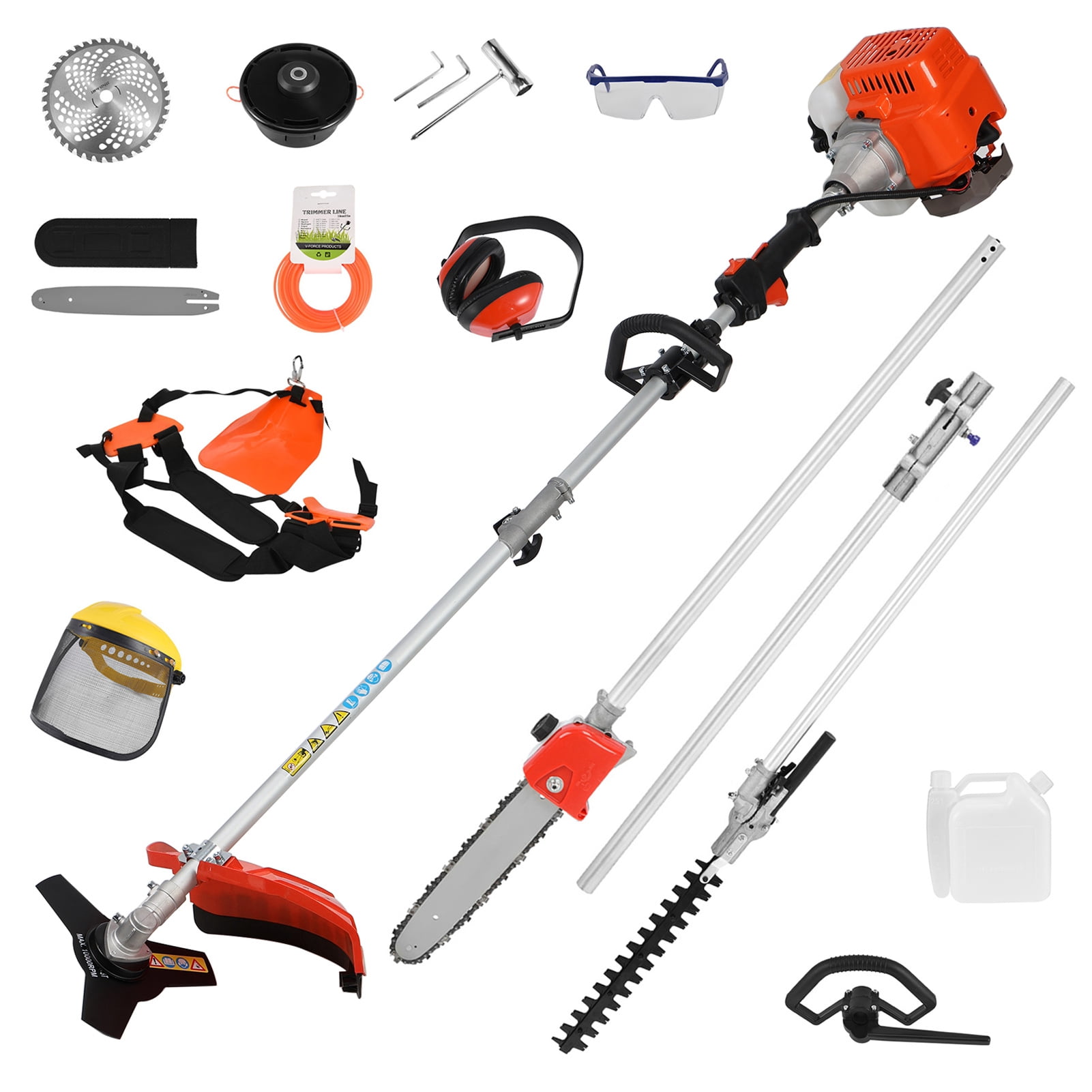 Balieda 52cc Lawn Mower 5 in 1 Weed Eater Strong Powerful Full Functioning Guard Accessories Hedge Trimmer 2 Stroke Petrol Hedge Trimmer Chainsaw Brush Cutter