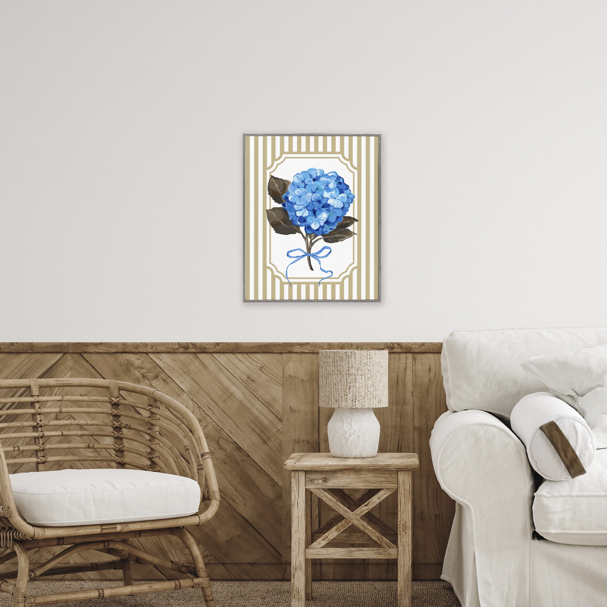 Hydrangea Bundle with Bow Gray Framed Giclee Art, design by Adonna Ebrahimi