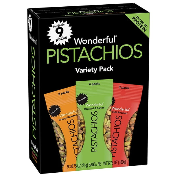 Wonderful Pistachios, No Shell Nuts, Variety Pack (Pack of 9) Walmart