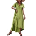 thumbnail image 2 of SAYOO , vestido suelto de manga corta para mujer, Color sólido, cuello en V, dobladillo Irregular, elegante vestido de fiesta de playa de verano, ropa de calle de vacaciones SAYOO  Casual, 2 of 9