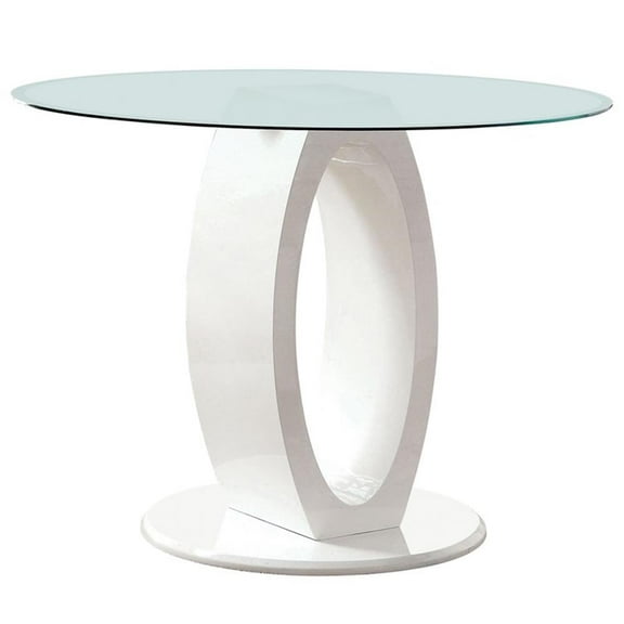 Furniture of America Moya Round Tempered Glass Top Dining Table in White