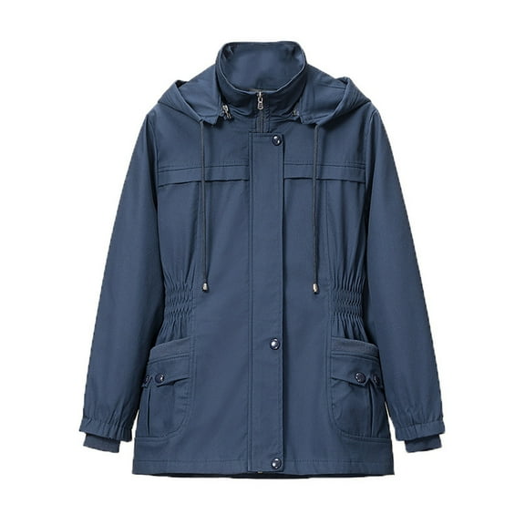 Christmas and New Yers Deals NARABB Womens Casual Coat Solid Color Windbreaker Coat 2023 Hooded Waist Slim Windbreaker