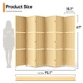 thumbnail image 2 of Jostyle 6 Panel Room Divider Privacy Screen with Storage Shelves - Foldable Partition with Sturdy Pine Wood Frame & Breathable Bamboo-Hemp Fabric for Living Room, Bedroom, Office Natural Wood Tone, 2 of 9