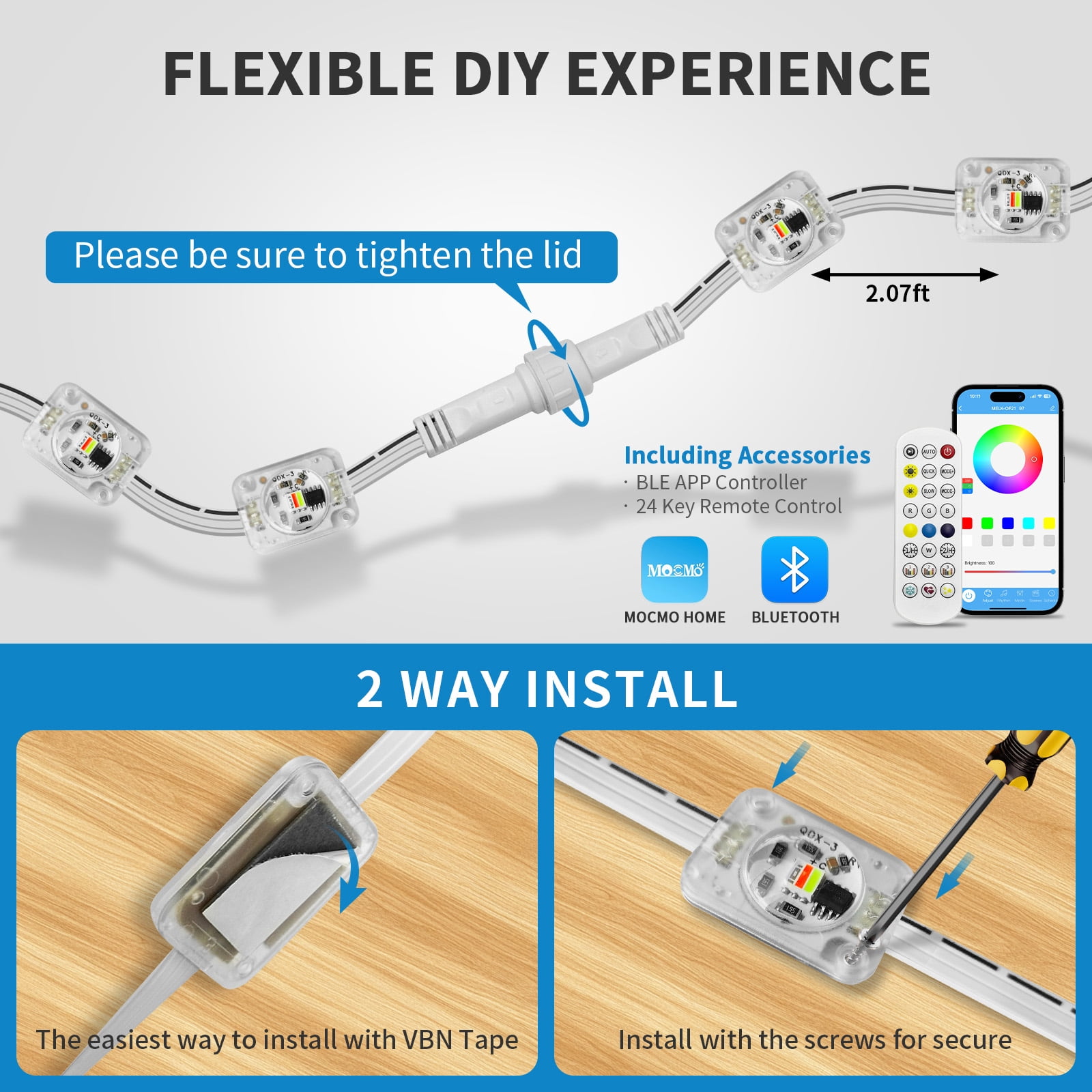 Permanent Outdoor Lights for House, 50ft RGB+IC Smart Outdoor Decor, 50 Scene Modes, App/Remote Control, IP68 Waterproof, for Christmas, Holiday, Daily & Pool Party Decor, House Roof Lighting