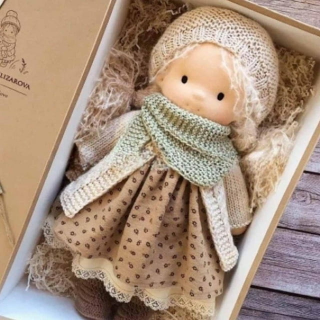 LNGOOR 12” Waldorf Dolls Handmade Rag Doll - Personalized Collectors Plush Doll for Kids Birthday Present Vintage Crocheted Doll Toys with Beautiful Present Box
