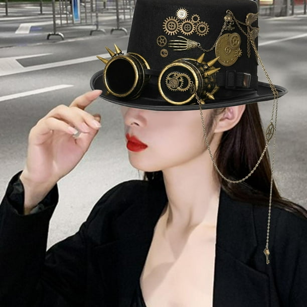 Steampunk Top Hat Costume Gothic Vintage Style Head Gear Punk Gear Sombreros decorativos Suministros Fedoras para Mujeres Hombres Disfraces Fiesta de 60-61cm Macarena Sombrero de copa Steampunk