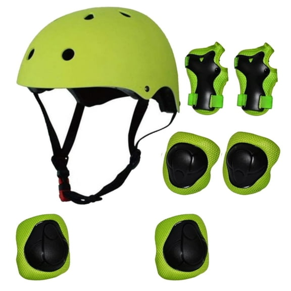 Kids Protective Gear Set, 7 Pieces Helmet Set with Knee and Elbow Wrist Guards for 3~8yrs Girls Boys Bike Roller Skating Cycling Scooter, Green