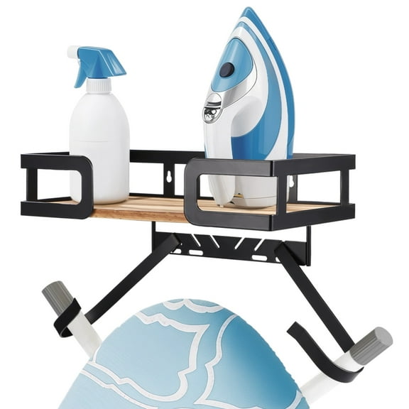Ironing Board Holder, Wall Mount Ironing Board Hanger, Laundry Room Organization with Removable Hooks (T&V Shaped) for Farmhouse Home