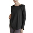 thumbnail image 2 of HongQid Women's Lightweight Running Fitness Yoga Tops Solid Crew-neck Loose Fit Sports Long Sleeve Shirts, 2 of 7
