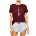 thumbnail image 3 of Femmes T-Shirt Col Rond Manches Courtes Manches Courtes T-Shirt Femmes Casual Letter Tee Top, Rouge Vin, S, 3 of 6